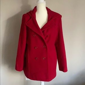 Fleet Street Wool Jacket Pea-Coat Red Hooded Sz M